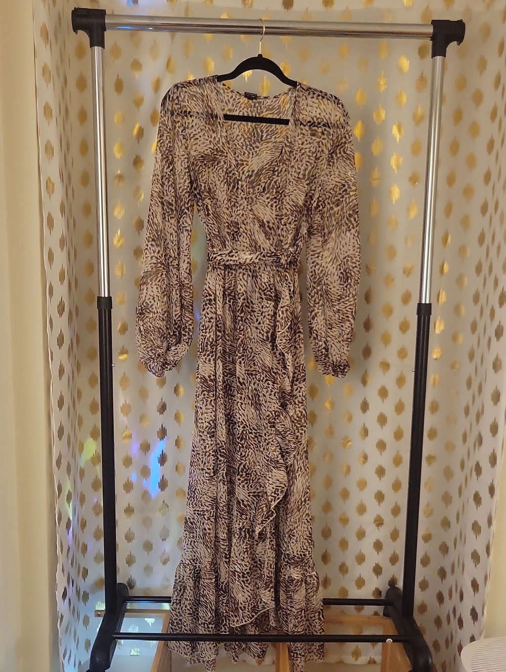 Women's Brown Printed Asymmetrical Wrap Kaftan